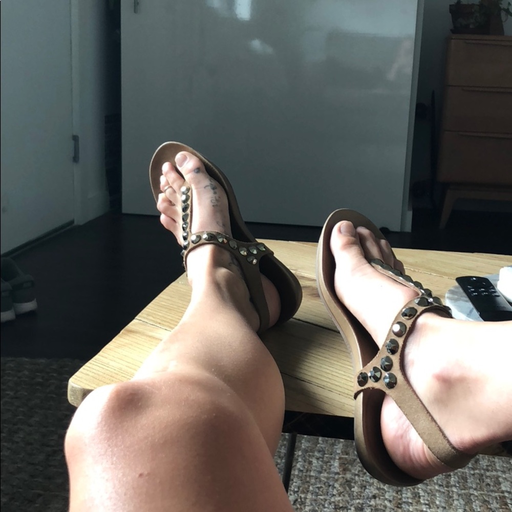 Brown leather sandals with Swarovski crystals